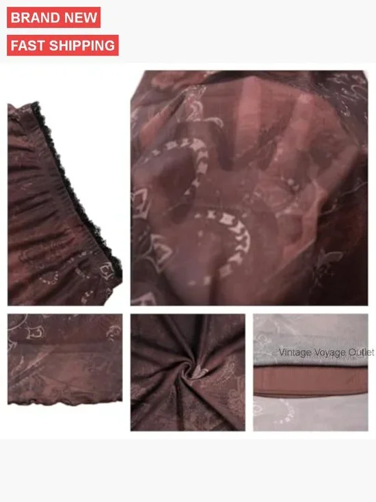 Midi Mesh Skirt with Floral Print, High Waisted Elastic, Lettuce Trim - Picture 6 of 7